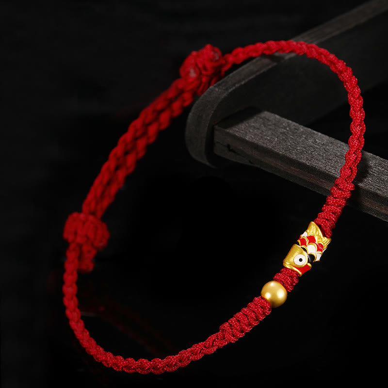 Buddha Stones 999 Gold Luck Koi Fish Handcrafted Braided String Bracelet - image 12