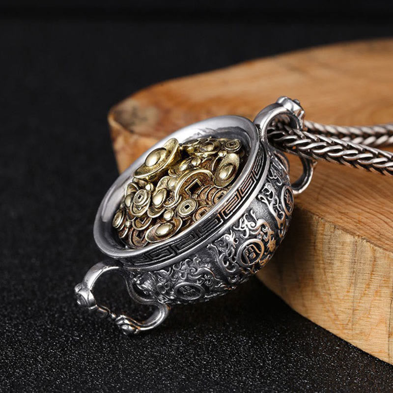 Buddha Stones Treasure Bowl Copper Coin Ingots Wealth Necklace Pendant - image 1