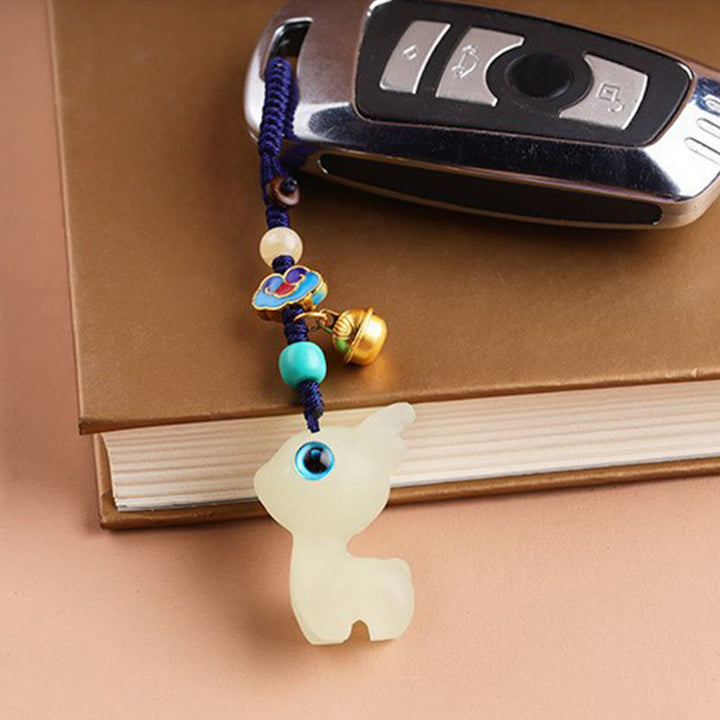 Buddha Stones Mini Cute Deer Glowstone Luminous Lucky Deer Energy Key Chain Phone Car Hanging Decoration - image 2