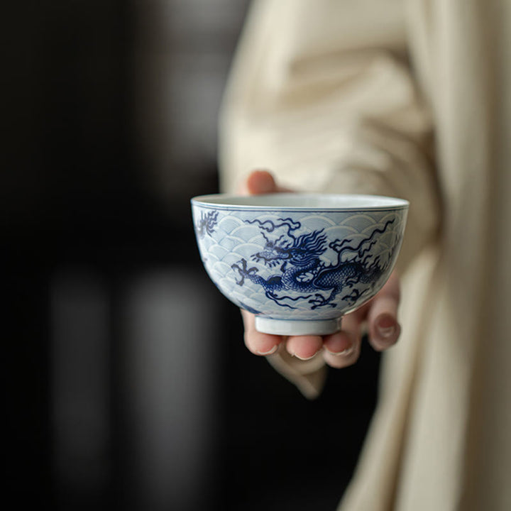 Buddha Stones Blue Dragon Design Ceramic Teacup Kung Fu Tea Cups - image 9