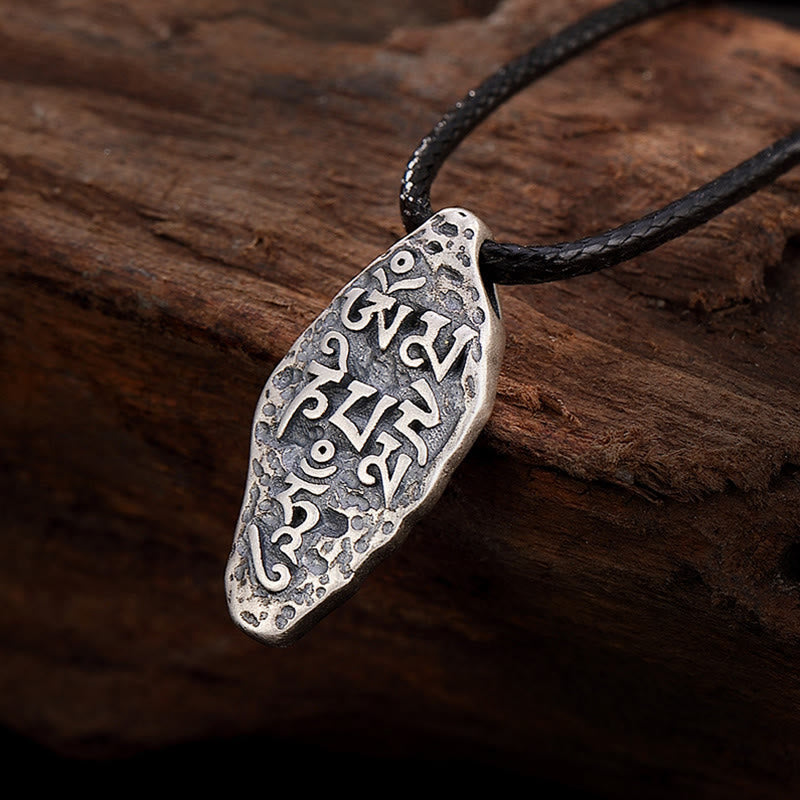 Buddha Stones Tibetan 925 Sterling Silver Om Mani Padme Hum Dorje Vajra Engraved Strength Necklace Pendant - Om Mani Padme Hum(Love♥Focus) - image 0