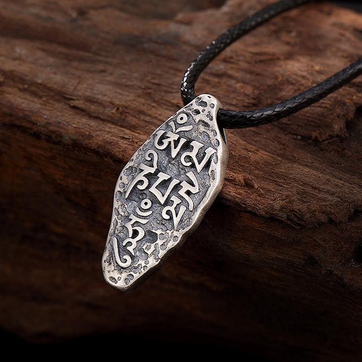Buddha Stones Tibetan 925 Sterling Silver Om Mani Padme Hum Dorje Vajra Engraved Strength Necklace Pendant - Om Mani Padme Hum(Love♥Focus) - image 0