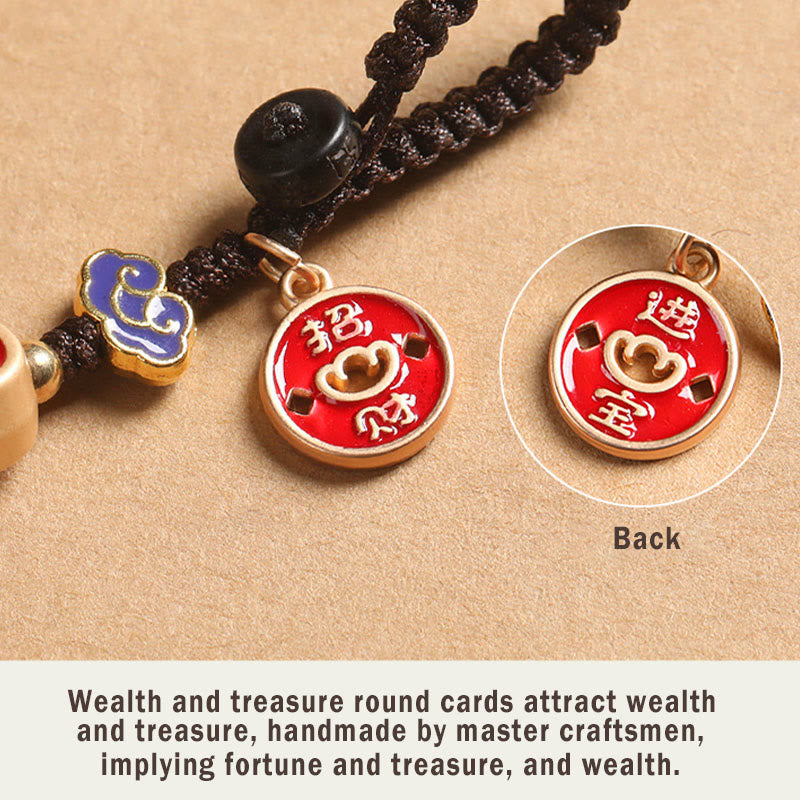 Buddha Stones Ebony Wood Lucky Cat Auspicious Cloud Peace Key Chain Phone Hanging Decoration - image 13