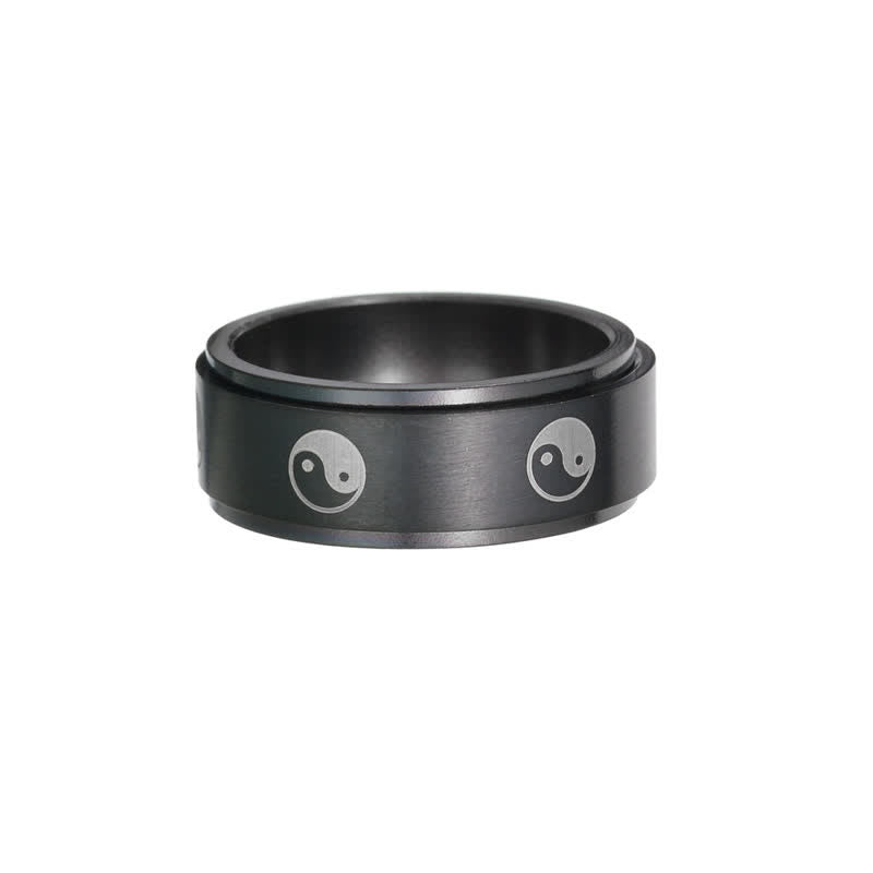 Buddha Stones Yin Yang Titanium Steel Balance Rotatable Ring - Black - US13 - image 1