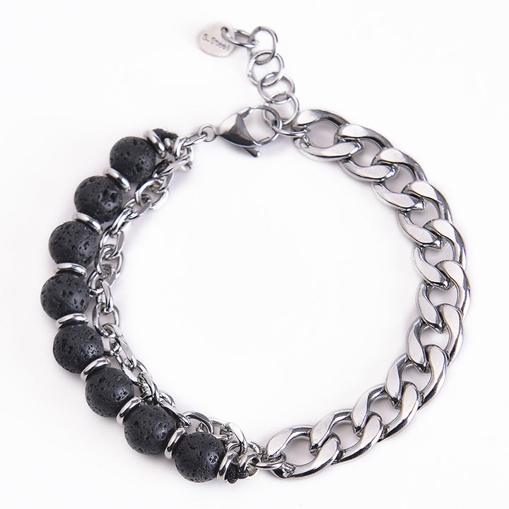 Buddha Stones Tiger Eye Picasso Jasper Frosted Stone Strength Bracelet - Lava Rock - image 11