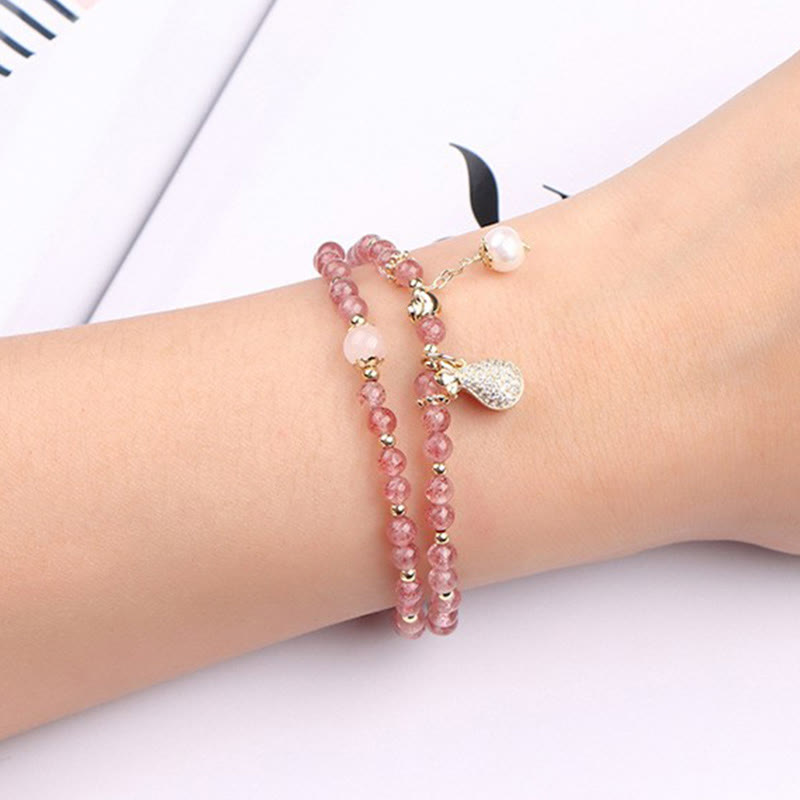 Buddha Stones Strawberry Quartz Money Bag Positive Charm Double Wrap Bracelet - image 9