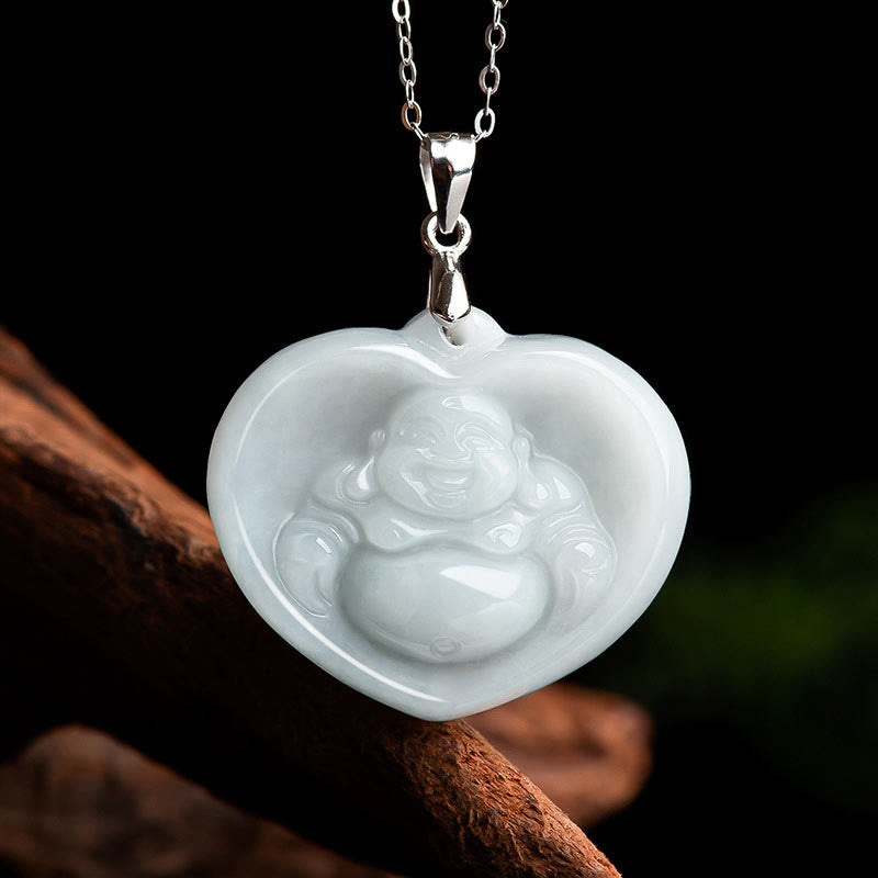 Buddha Stones 925 Sterling Silver Laughing Buddha White Jade Luck Blessing Necklace Pendant - White Jade(Protection♥Happiness) - image 0