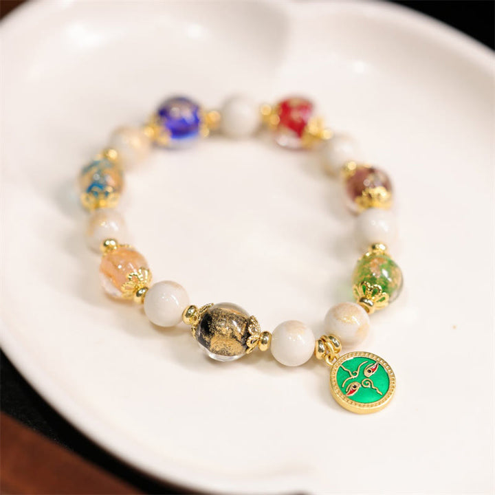 Buddha Stones Tibetan Five God Of Wealth Fortune Liuli Glass Bead Incense Ash Porcelain Bead Charm Bracelet - Green God Of Wealth - image 7