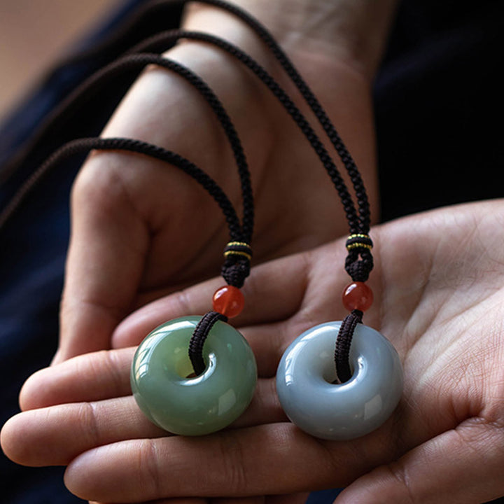 Buddha Stones Natural Round Jade Gray Jade Peace Buckle Luck Necklace Pendant - image 20