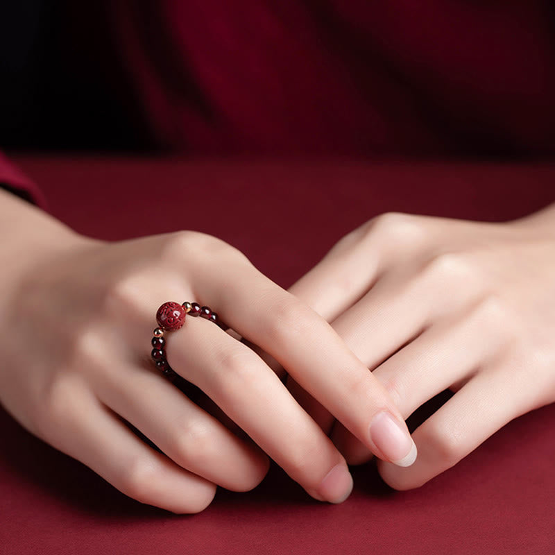 Buddha Stones Garnet Cinnabar Lucky Bead PiXiu Om Mani Padme Hum Rose Protection Ring - Cinnabar Om Mani Padme Hum(Adjustable) - image 12