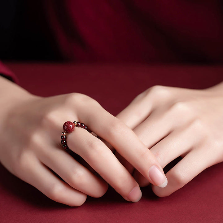 Buddha Stones Garnet Cinnabar Lucky Bead PiXiu Om Mani Padme Hum Rose Protection Ring - Cinnabar Om Mani Padme Hum(Adjustable) - image 12