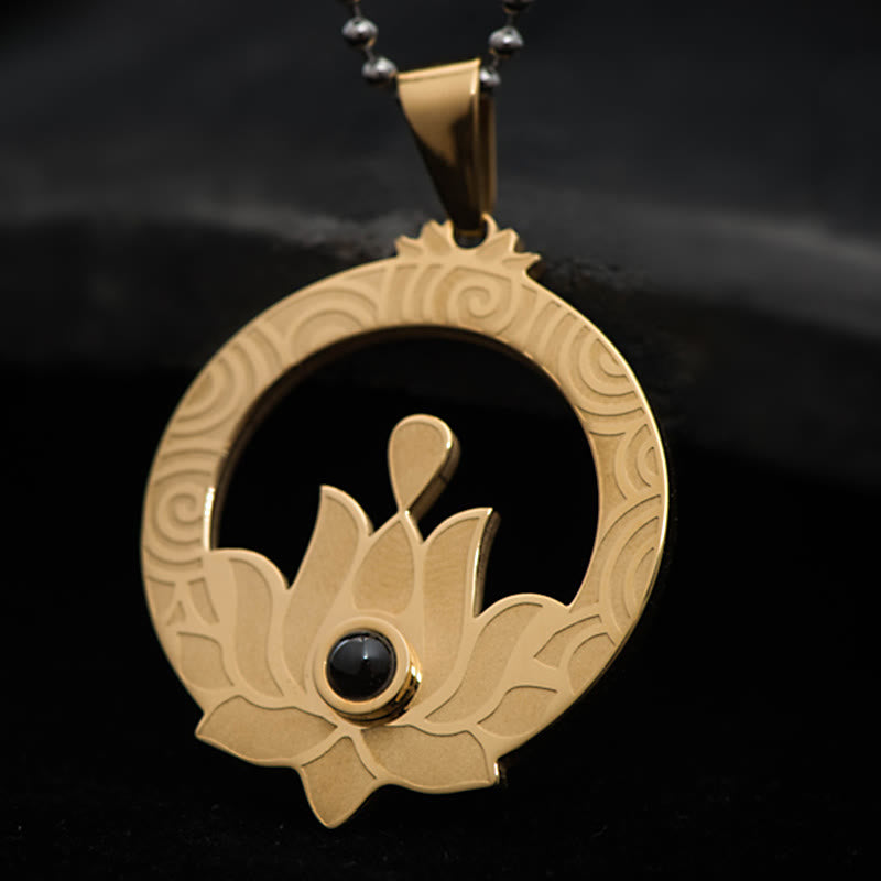 Buddha Stones Lotus Titanium Steel Enlightenment Projection Shurangama Mantra Necklace Pendant - image 4