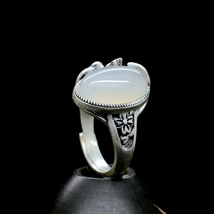 Buddha Stones 990 Sterling Silver Natural Chalcedony Plum Positive Harmony Ring - image 11