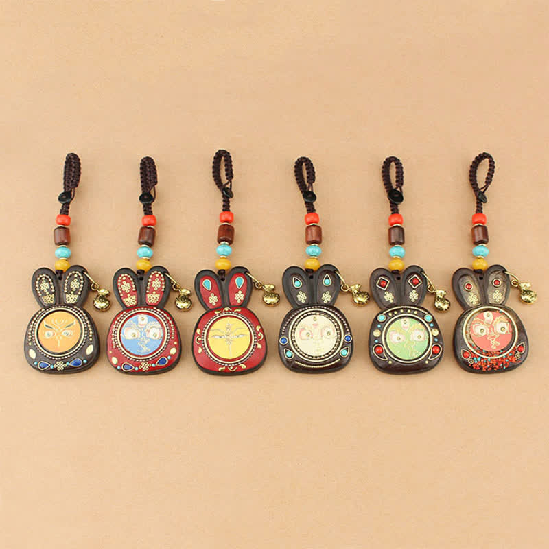 Tibet Ebony Five God of Wealth Thangka Key Chain - image 17