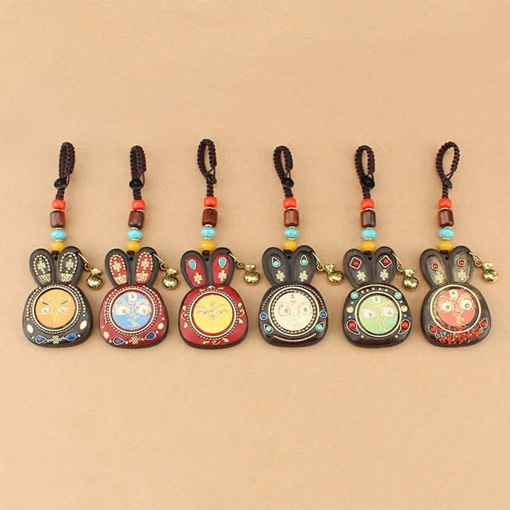 Tibet Ebony Five God of Wealth Thangka Key Chain - image 17