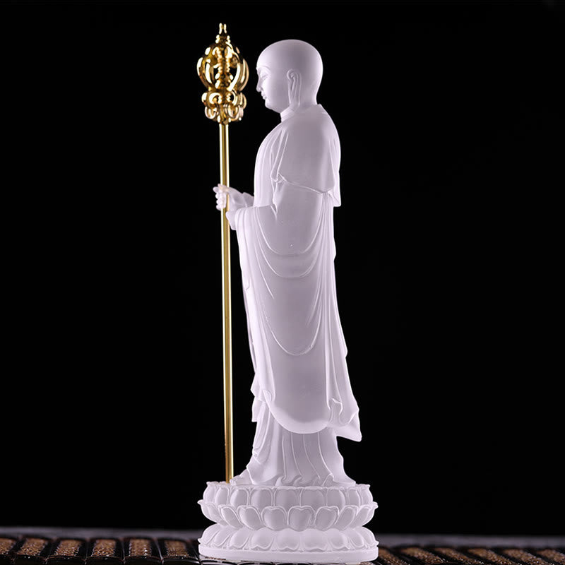 Buddha Stones Handmade Ksitigarbha Bodhisattva Figurine Liuli Crystal Art Piece Serenity Statue Home Decoration - image 5