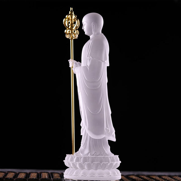 Buddha Stones Handmade Ksitigarbha Bodhisattva Figurine Liuli Crystal Art Piece Serenity Statue Home Decoration - image 5