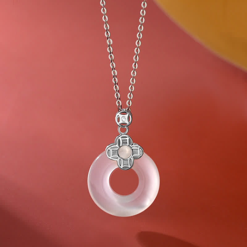 Buddha Stones 925 Sterling Silver Chalcedony Coin Peace Buckle Positive Necklace Pendant - Silver - image 5