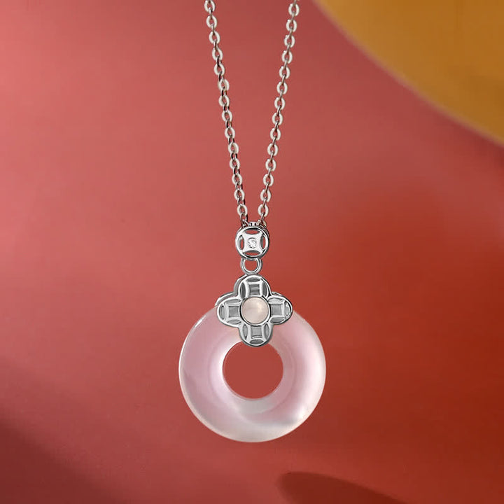 Buddha Stones 925 Sterling Silver Chalcedony Coin Peace Buckle Positive Necklace Pendant - Silver - image 5