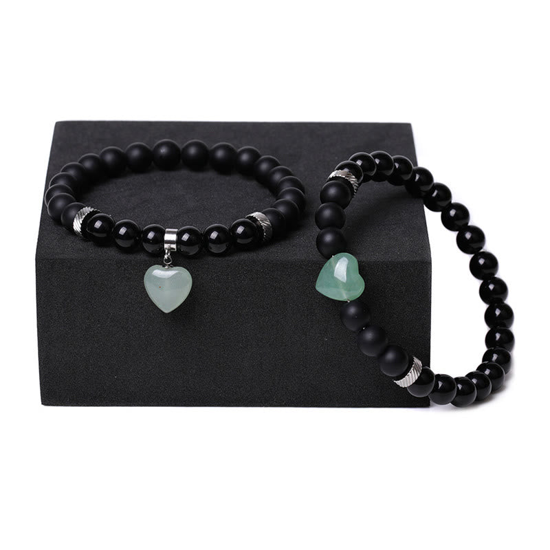 Buddha Stones 2Pcs Black Onyx Crystal Stone Love Heart Protection Support Couple Bracelet - image 12