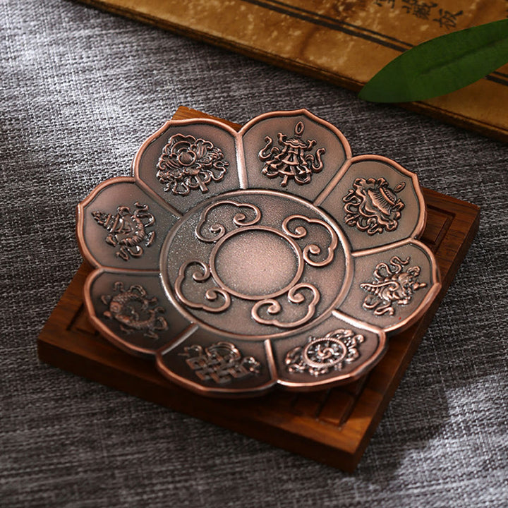 Buddha Stones Lotus Dragon Phoenix Eight Auspicious Symbols Zinc Alloy Incense Stick Holder Healing Incense Burner Decoration - Eight Auspicious Symbols Brown(Without Incense Hole) - image 12