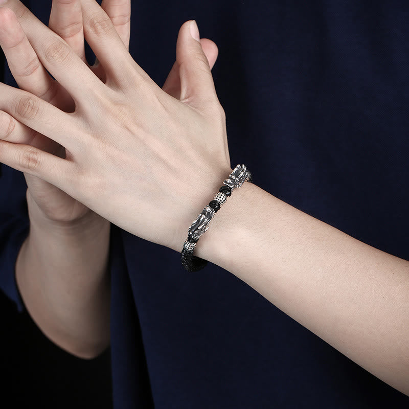 Buddha Stones 999 Sterling Silver Double Dragon Luck Handmade Braided Bracelet - image 3