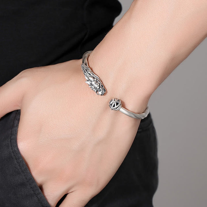 Buddha Stones 999 Sterling Silver Year of the Dragon Luck Strength Metal Cuff Bracelet Bangle - image 4