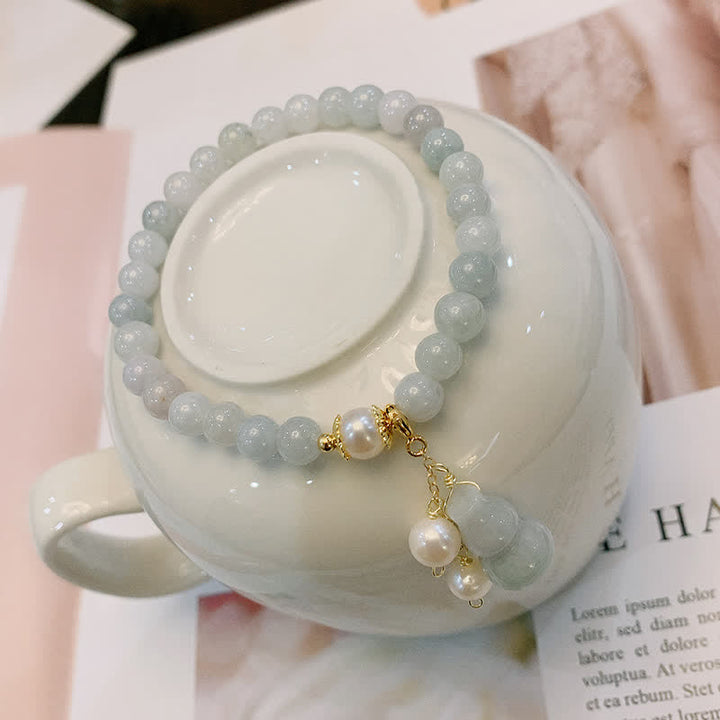 Buddha Stones Natural Jade Pearl Gourd Prosperity Luck Bracelet - image 5