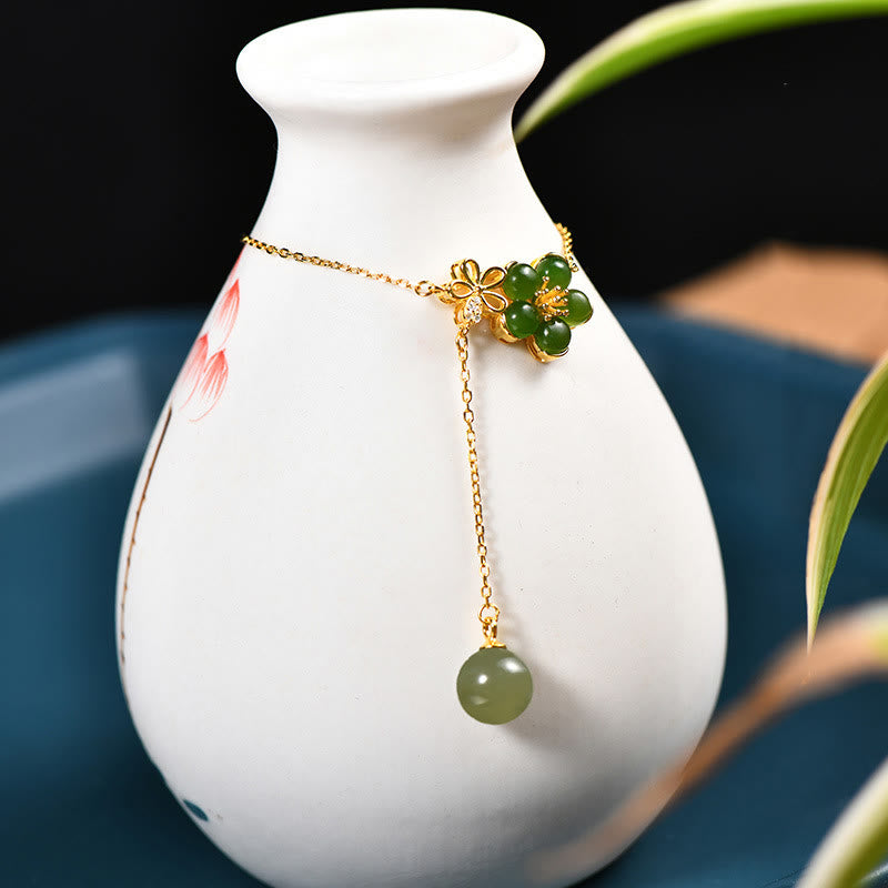 Buddha Stones 925 Sterling Silver Hetian Cyan Jade Plum Flower Blossom Design Luck Necklace Pendant - image 2