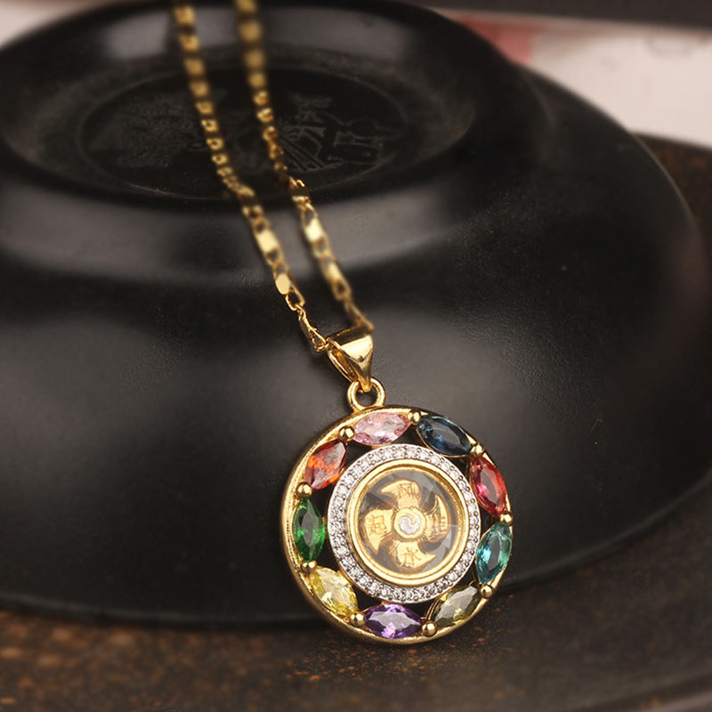 Buddha Stones Colorful Zircon Copper Wealth Luck Rotation Bracelet Necklace Pendant - Copper Necklace - image 0