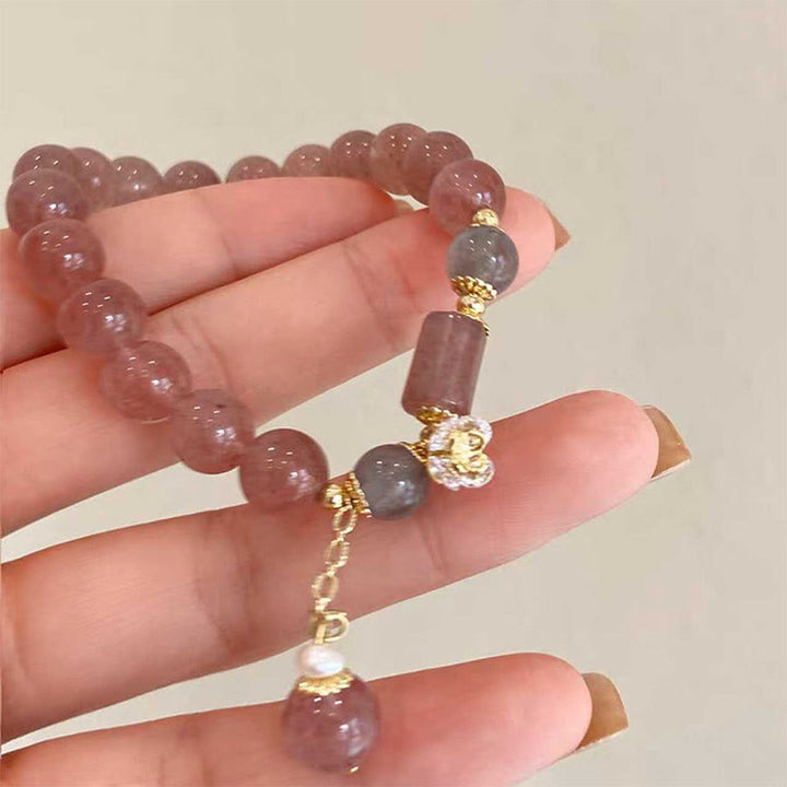 Buddha Stones Natural Strawberry Quartz Zircon Flower Positive Charm Bracelet - image 3