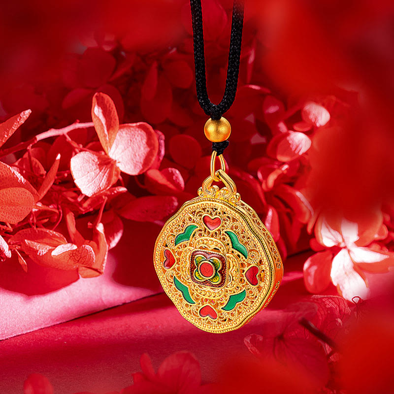 Buddha Stones Flower Love Heart Copper Wealth Necklace Pendant - image 2