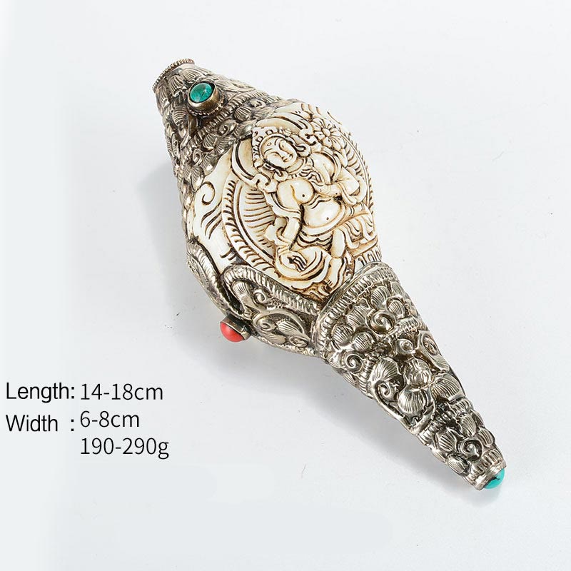 Tibetan Handmade Engraved Shankha Buddha Conch Shell Wealth Positive Decoration - Green Tara - image 15