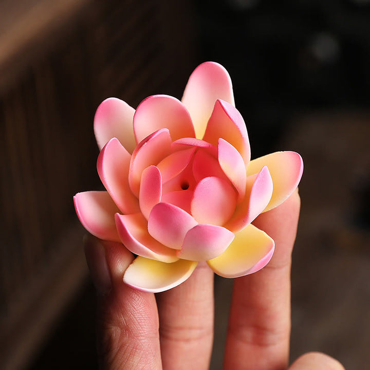 Buddha Stones Buddha Hand Lotus Enlightenment LED Light Purple Clay Ceramic Incense Burner Decoration - image 4