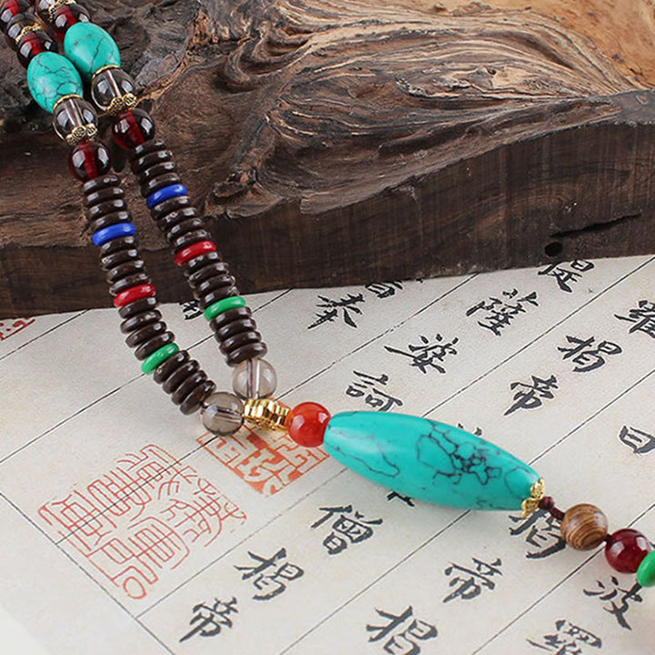 Buddha Stones Wenge Wood Turquoise Stone Protection Calm Necklace Pendant - image 2