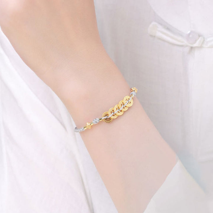 Buddha Stones Copper Coin Fortune Tree Pearl Luck Blue Rope Braided Bracelet - image 13