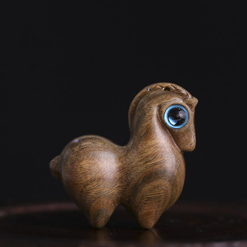Buddha Stones Small Leaf Red Sandalwood Green Sandalwood Lucky Mini Horse Protection Decoration - Green Sandalwood Horse(Medium Size 39*34*17mm) - image 3