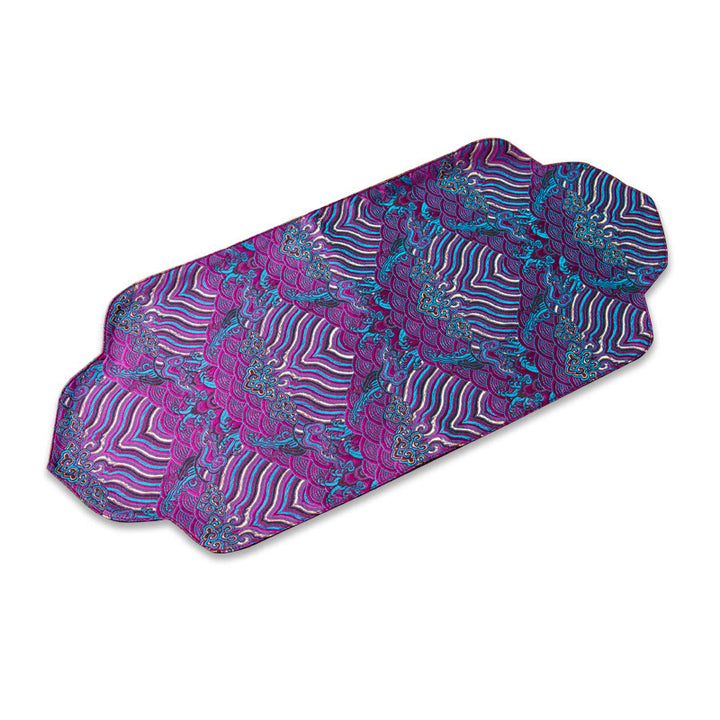 Buddha Stones Sea Wave Bamboo Plum Blossom Brocade Embroidery Cup Mat Pad Tea Cup Coaster Kung Fu Tea Mat - Tea Mat 48*22cm - Purple - image 14