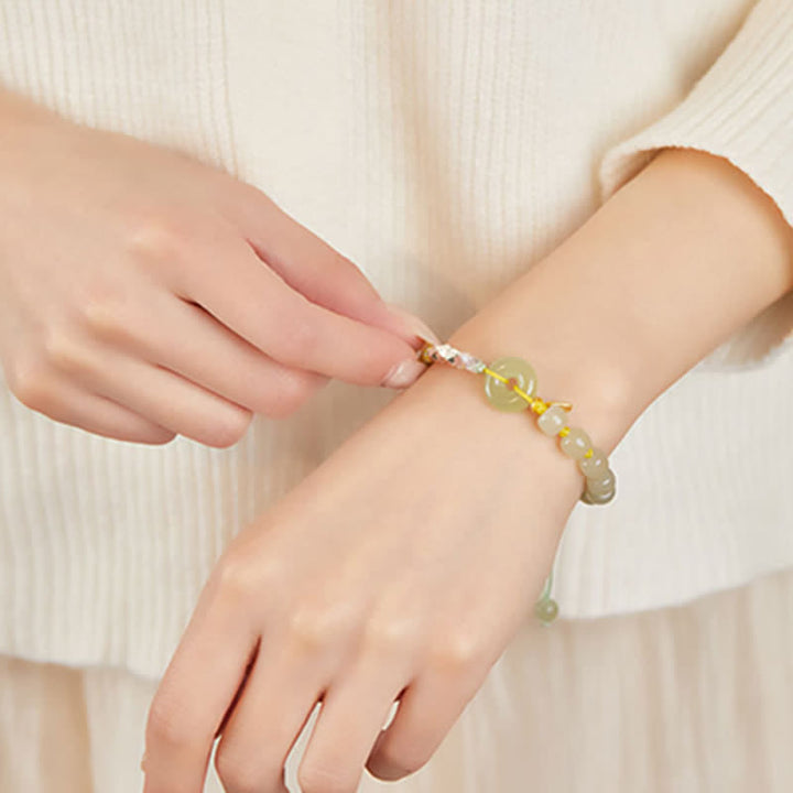 Buddha Stones 925 Sterling Silver Hetian Jade Peace Buckle Beaded Luck Happiness Charm Bracelet - image 5