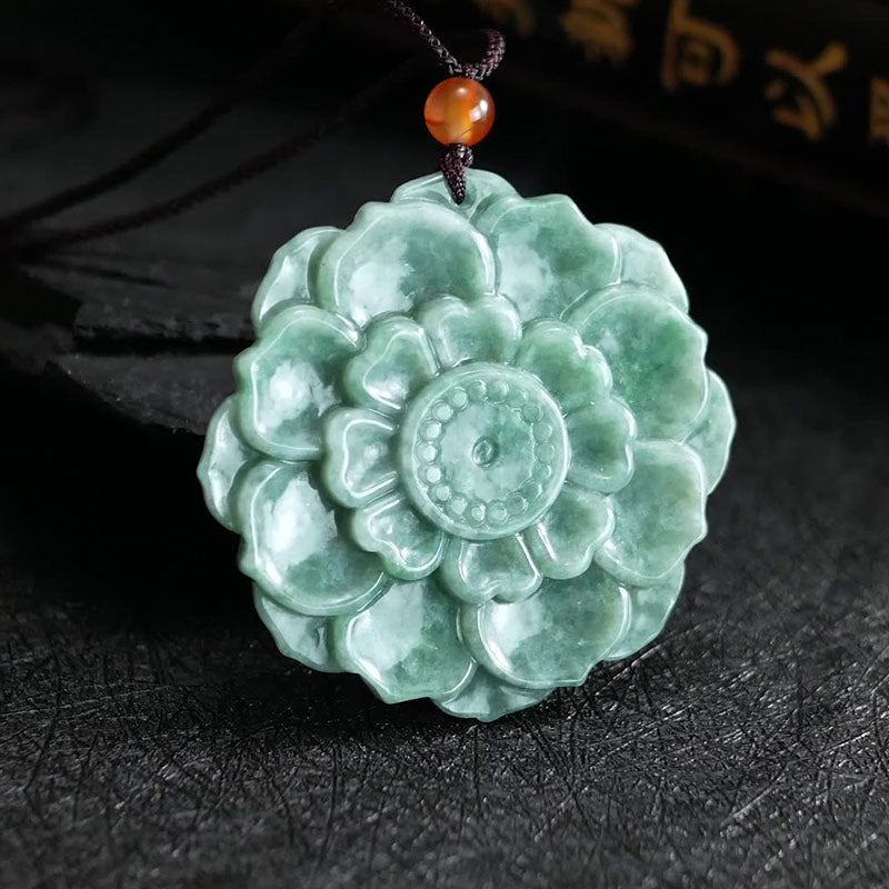 Buddha Stones Lotus Pattern Jade Luck Prosperity Necklace Pendant - image 5