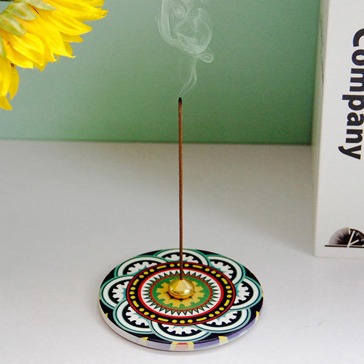 Buddha Stones Colorful Pattern Ceramic Blessing Stick Incense Burner - Green Black Red - image 12