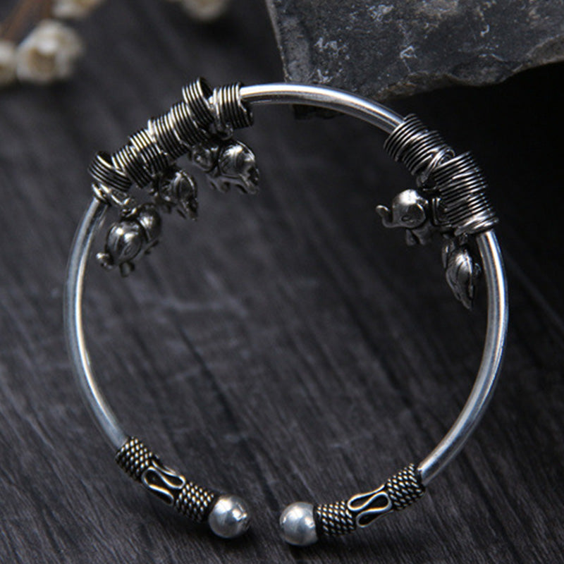 Buddha Stones 925 Sterling Silver Elephant Strength Bracelet Bangle - image 1