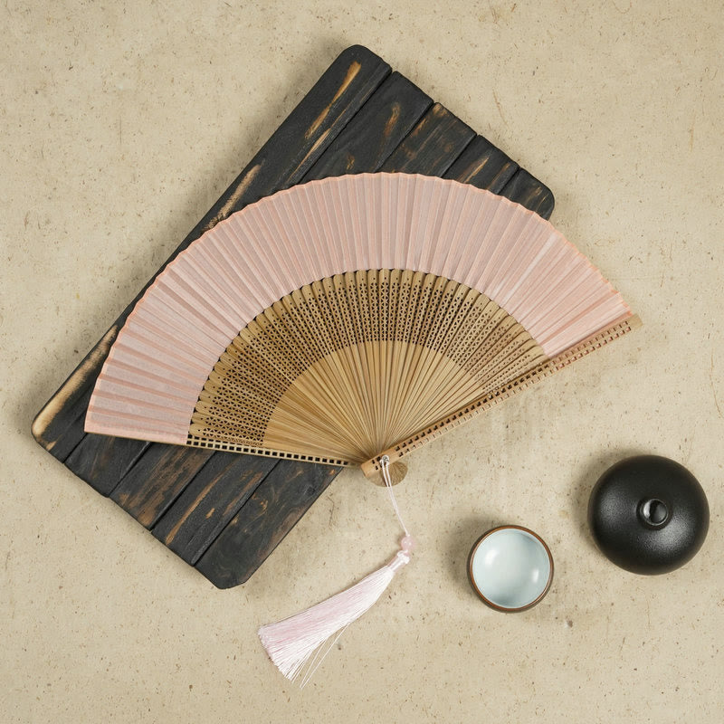 Buddha Stones Vintage Handheld Folding Fan With Bamboo Frames - Pink - image 10