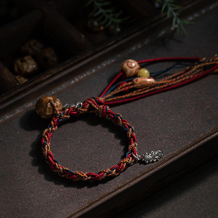 Buddha Stones Tibetan Handmade Colorful Thread 925 Sterling Silver Koi Fish Protection Strength String Bracelet - image 7