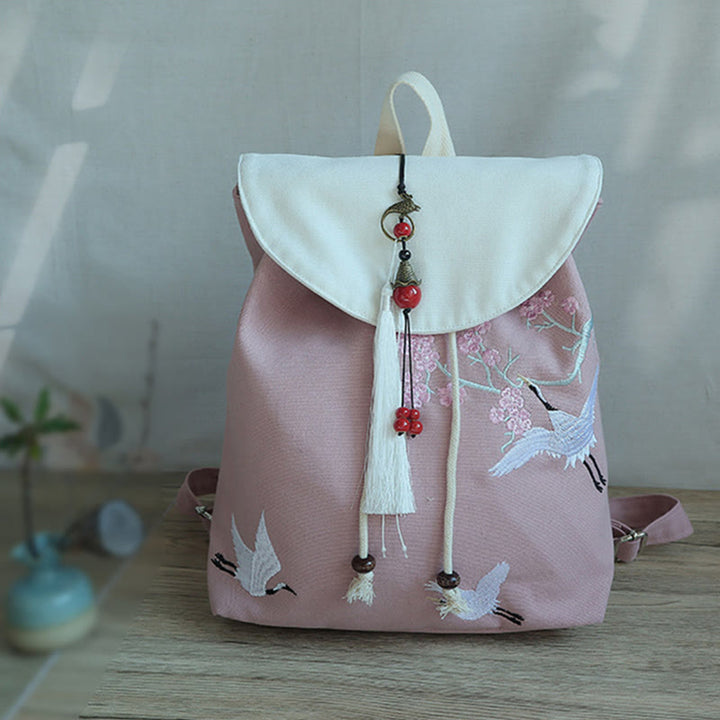 Buddha Stones Handmade Embroidered Large Capacity Canvas Backpack - image 35