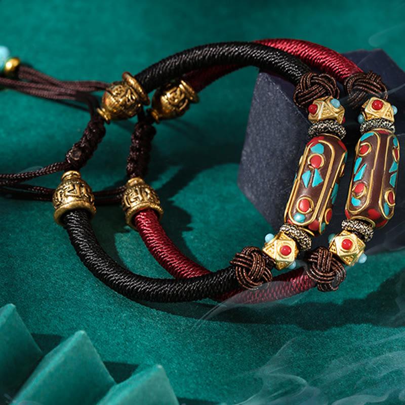 Buddha Stones Handmade Tibetan Turquoise Om Mani Padme Hum Strength Braided Bracelet - image 14