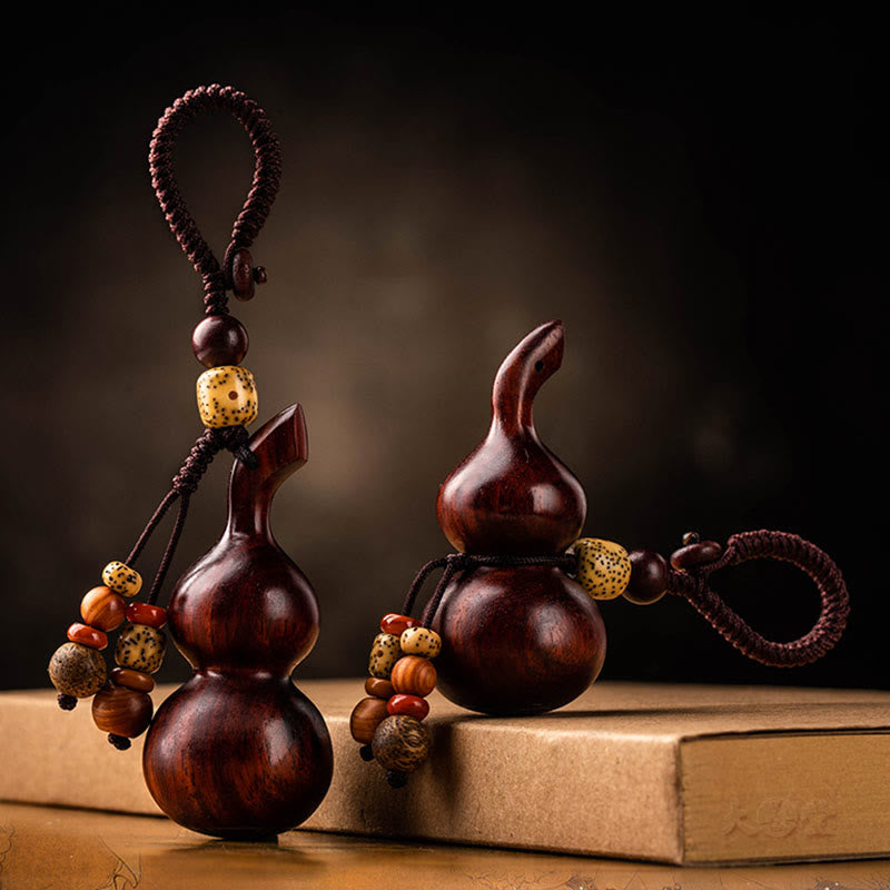 Tibetan Ebony Small Leaf Red Sandalwood Gourd Luck Protection Key Chain - image 9