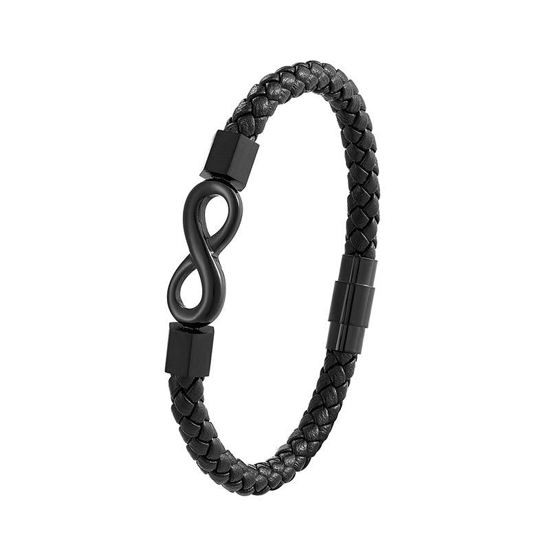 Buddha Stones Endless Knot Titanium Steel Infinity Leather Weave Balance Bracelet - image 8