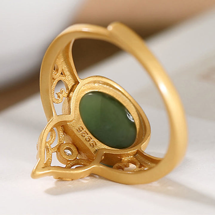 Buddha Stones Gourd Cyan Jade Copper Coin Success Luck Adjustable Ring - image 8
