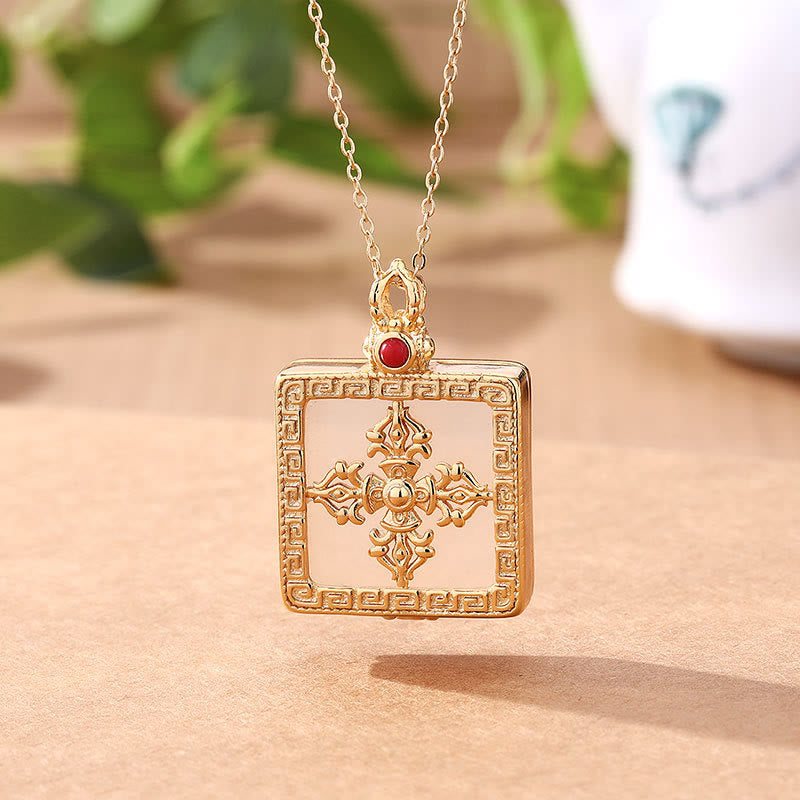 24K Gold Plated White Jade Double Dorje Protection Luck Necklace Pendant - White Jade(Protection♥Happiness) - image 0